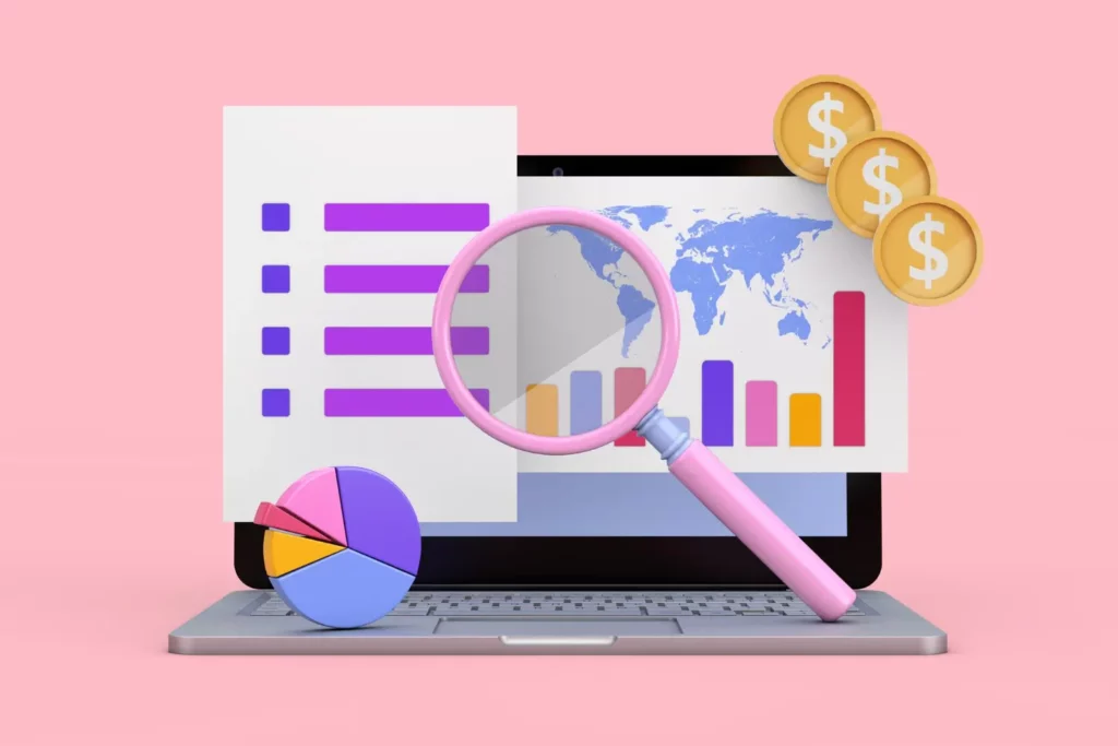 Online-trading-business-investment-maketing-analysis-concept-cartoon-laptop-with-graphs-magnifier-chart-pie-dollar-coins-3d-rendering - Rupetta Consultancy - Rupetta Consultancy Rupetta Consultancy - SEO Audit Service